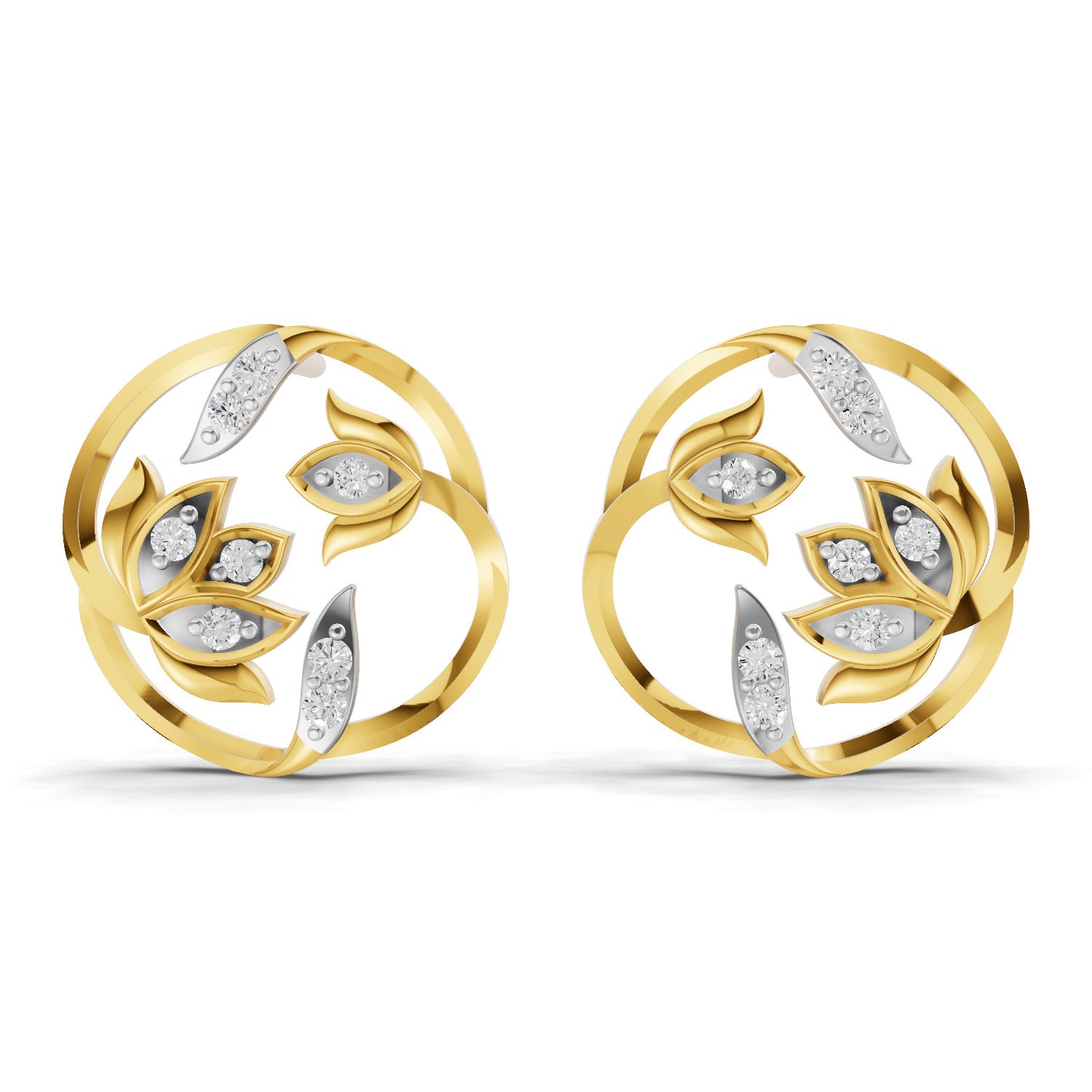 Lab Grown Diamond Earrings 0.18 Carat IGI Certified Round Shape F-G VS | 925 Sterling Silver Yellow Gold Plated Lotus Earrings