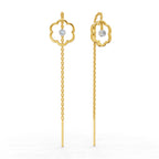 Lab Grown Diamond Earrings 0.1 Carat IGI Certified Round Shape 925 Sterling Silver Yellow Gold Plated Flora Shine Threader Earrings