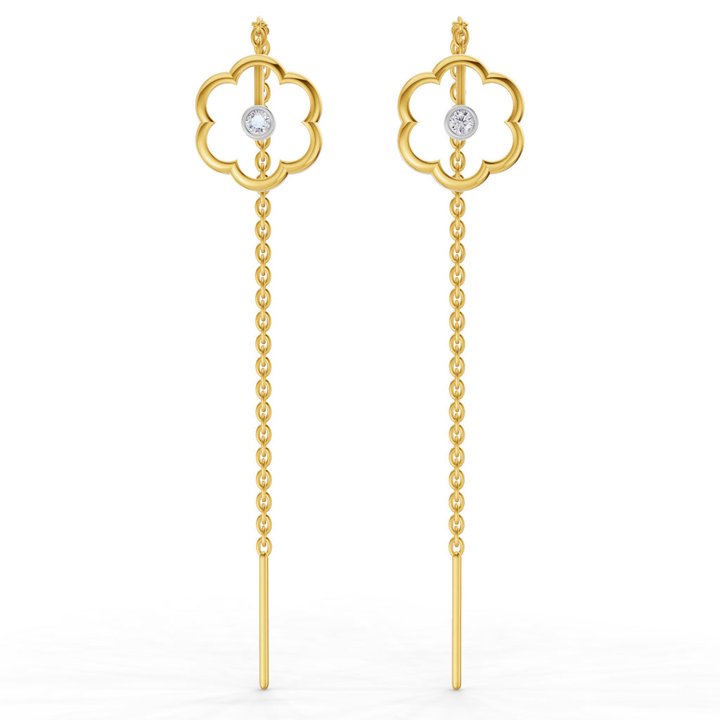 Lab Grown Diamond Earrings 0.1 Carat IGI Certified Round Shape 925 Sterling Silver Yellow Gold Plated Flora Shine Threader Earrings