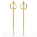 Lab Grown Diamond Earrings 0.1 Carat IGI Certified Round Shape 925 Sterling Silver Yellow Gold Plated Flora Shine Threader Earrings