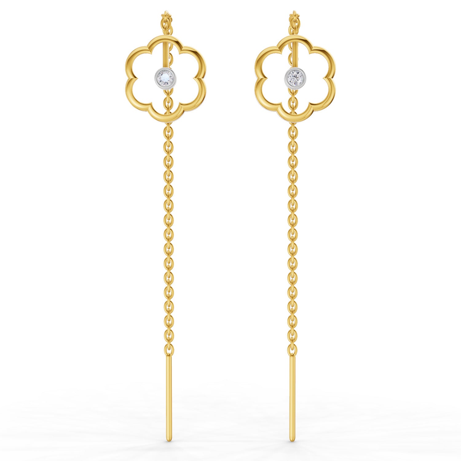 Lab Grown Diamond Earrings 0.1 Carat IGI Certified Round Shape 925 Sterling Silver Yellow Gold Plated Flora Shine Threader Earrings
