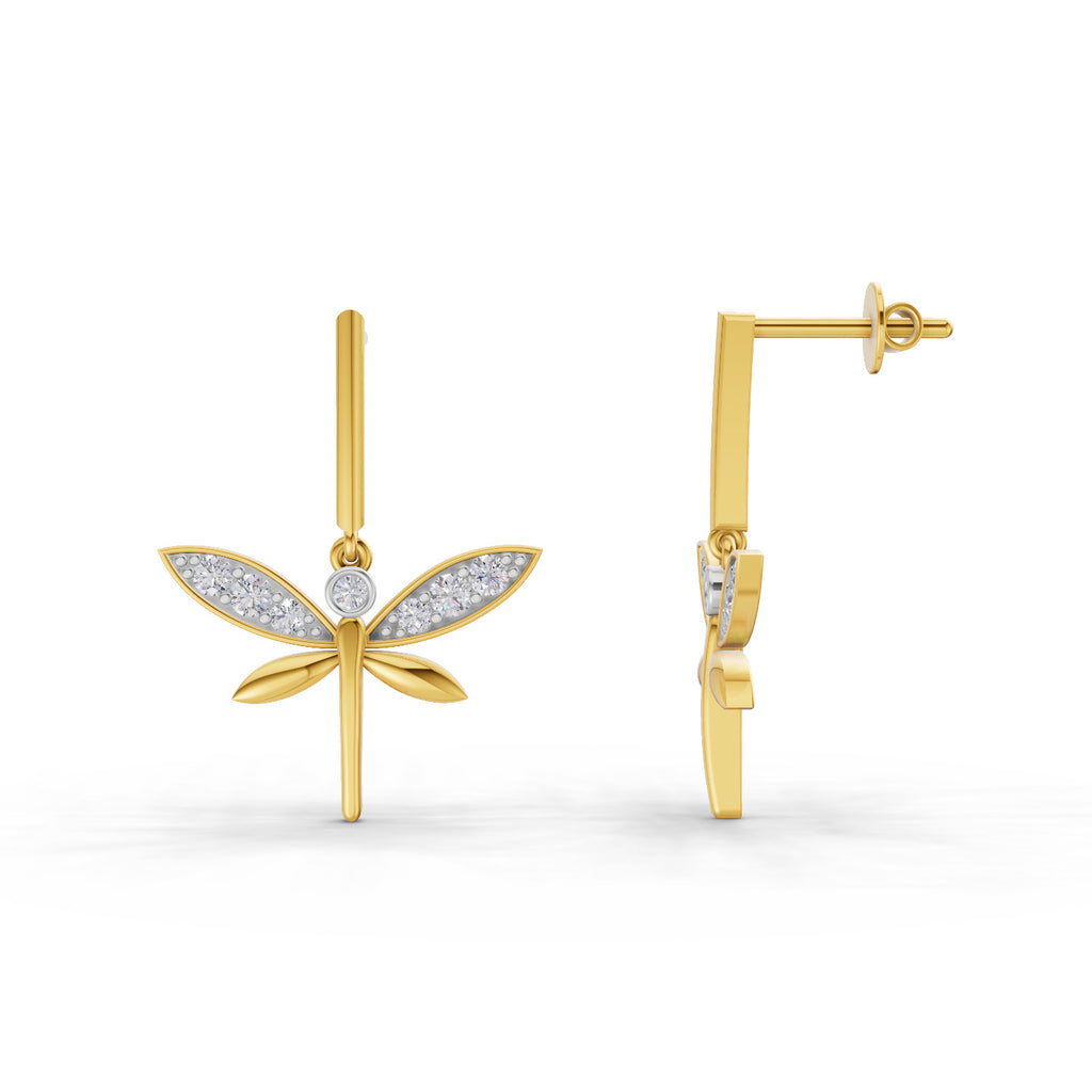 Lab Grown Diamond Earrings 0.19 Carat IGI Certified Round Shape 925 Sterling Silver Yellow Gold Plated Butterfly Earrings