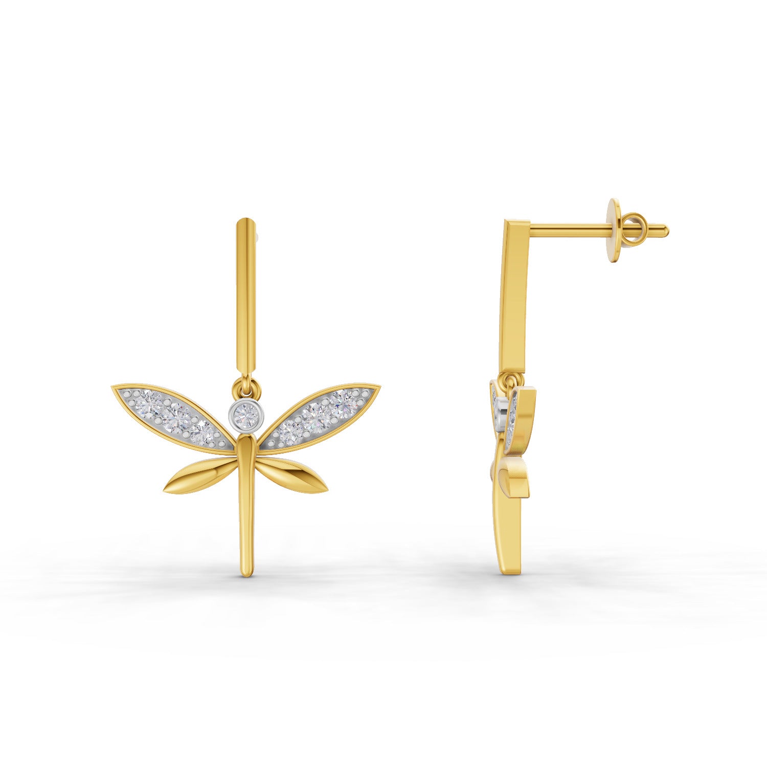 Lab Grown Diamond Earrings 0.19 Carat IGI Certified Round Shape 925 Sterling Silver Yellow Gold Plated Butterfly Earrings