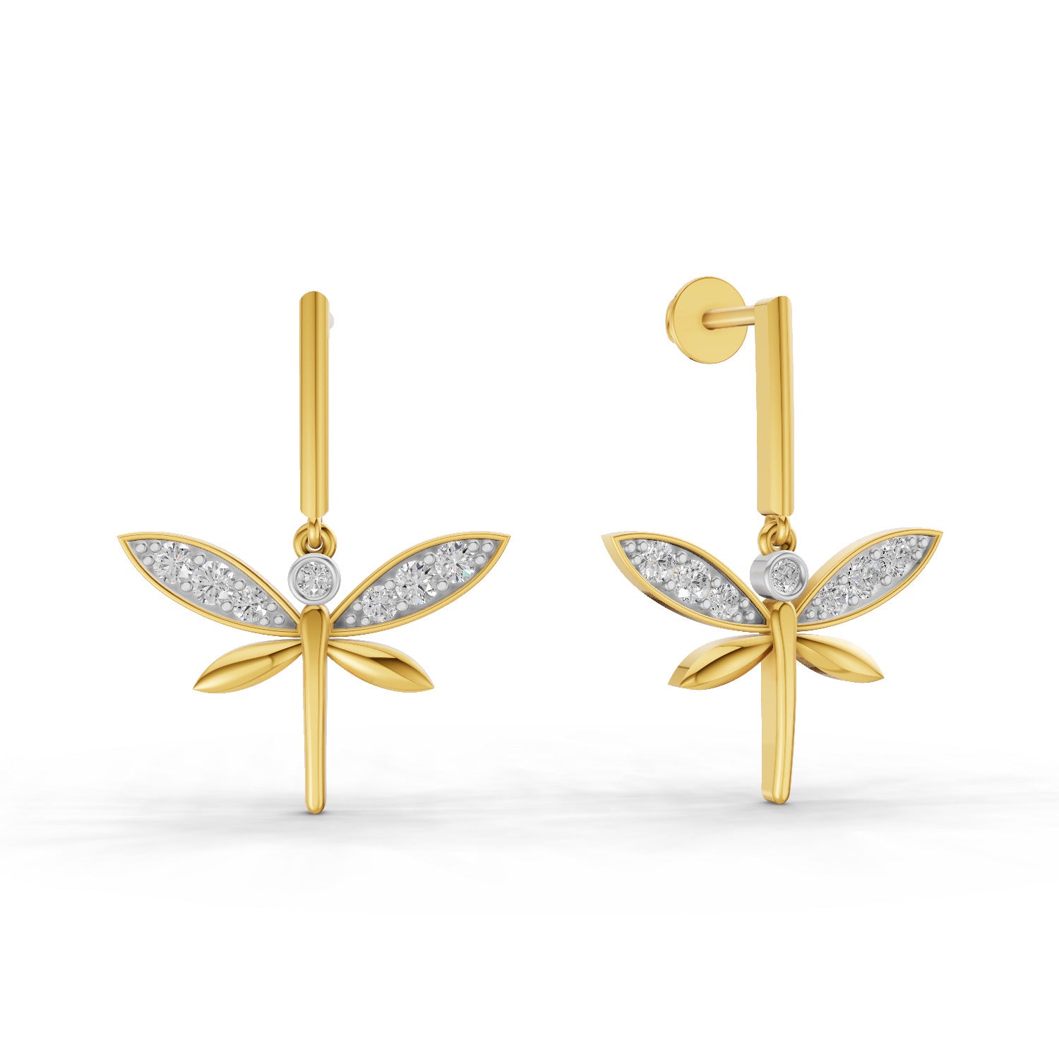 Lab Grown Diamond Earrings 0.19 Carat IGI Certified Round Shape 925 Sterling Silver Yellow Gold Plated Butterfly Earrings