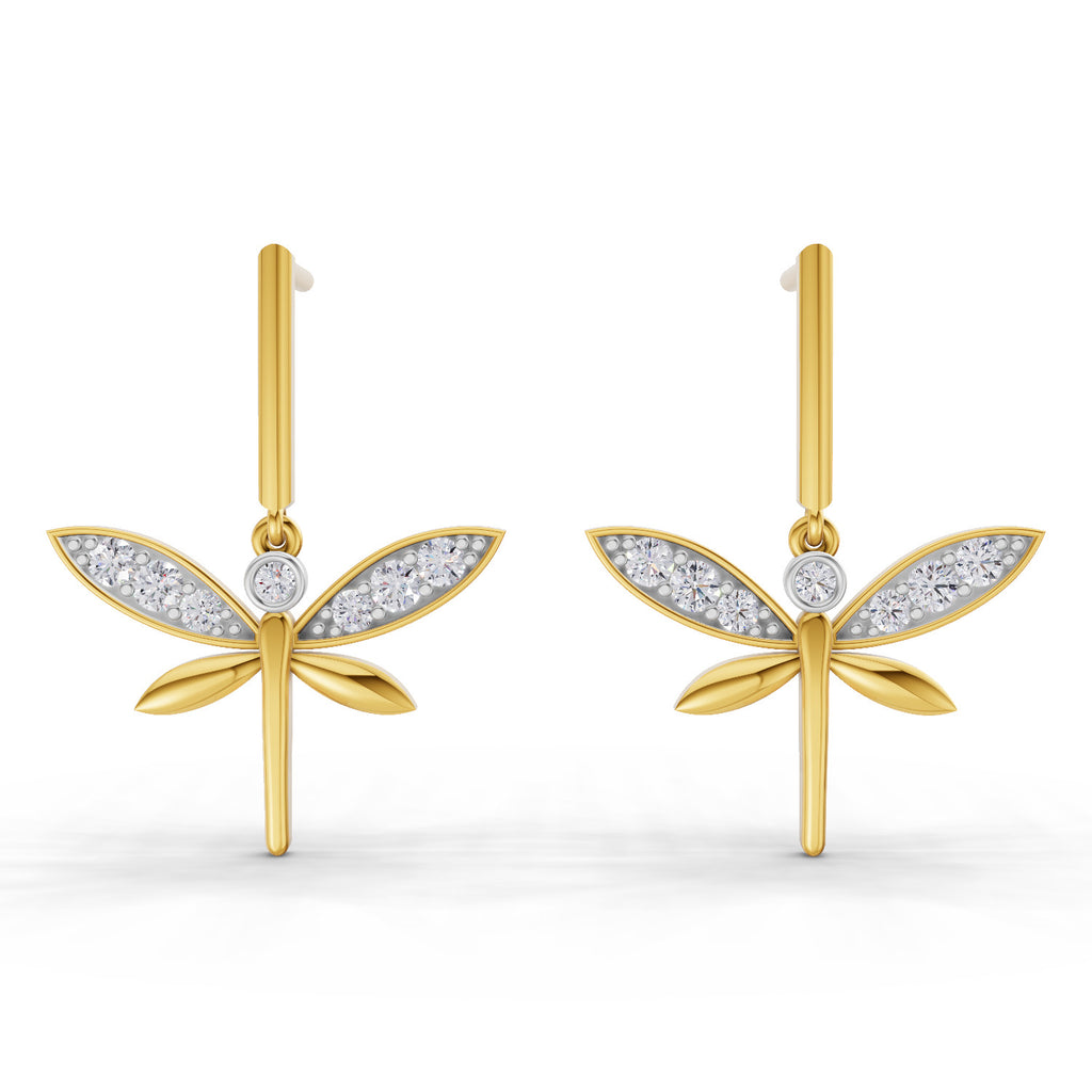 Lab Grown Diamond Earrings 0.19 Carat IGI Certified Round Shape 925 Sterling Silver Yellow Gold Plated Butterfly Earrings