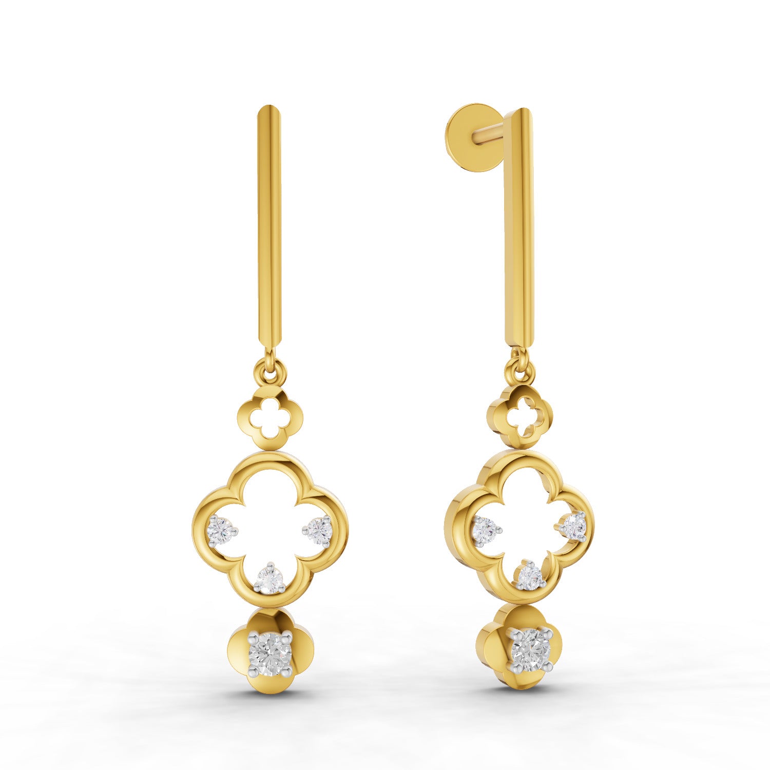 Lab Grown Diamond Earrings 0.22 Carat IGI Certified Round Shape 925 Sterling Silver Yellow Gold Plated Floral Earrings