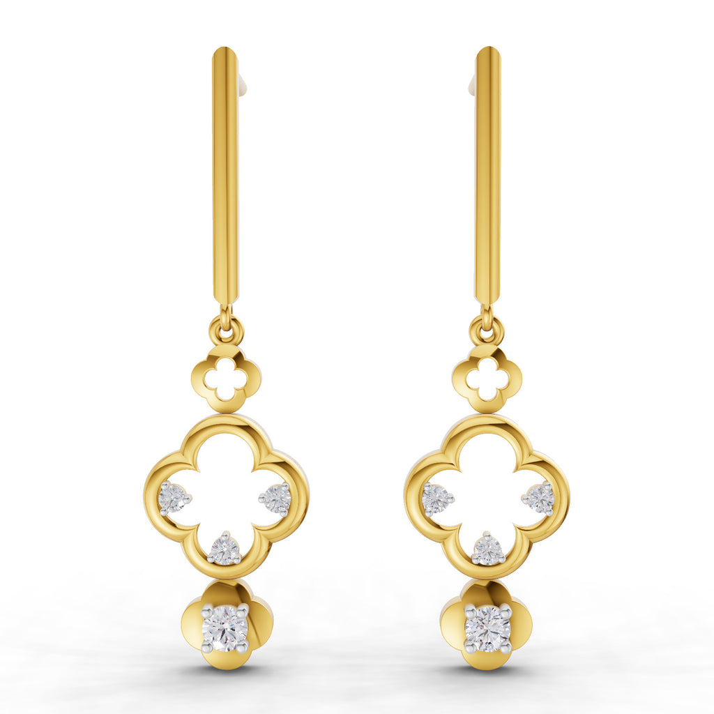 Lab Grown Diamond Earrings 0.22 Carat IGI Certified Round Shape 925 Sterling Silver Yellow Gold Plated Floral Earrings