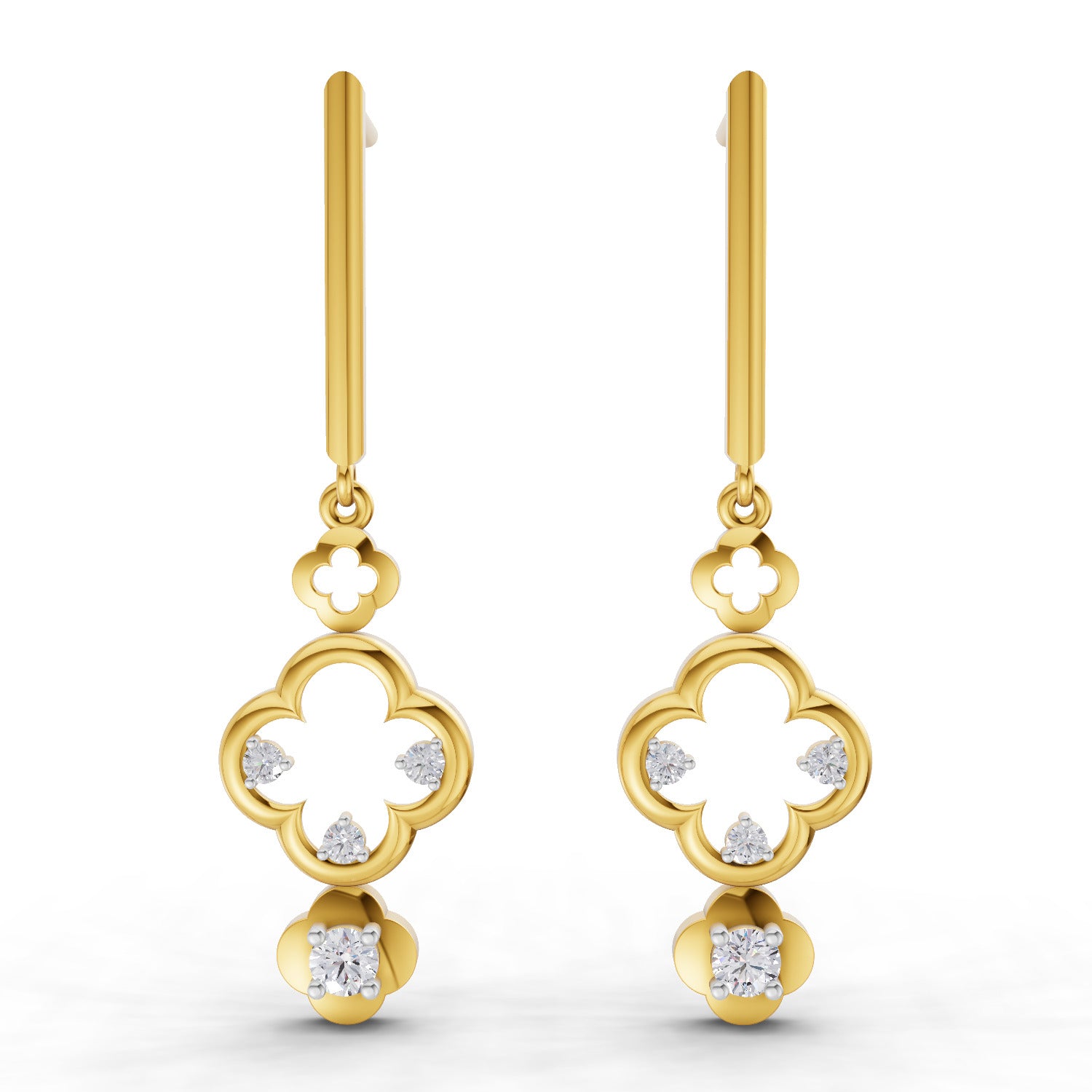 Lab Grown Diamond Earrings 0.22 Carat IGI Certified Round Shape 925 Sterling Silver Yellow Gold Plated Floral Earrings