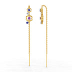 Lab Grown Diamond Earrings 0.09 Carat Round Shape 925 Sterling Silver Yellow Gold Plated Floral Threader Earrings