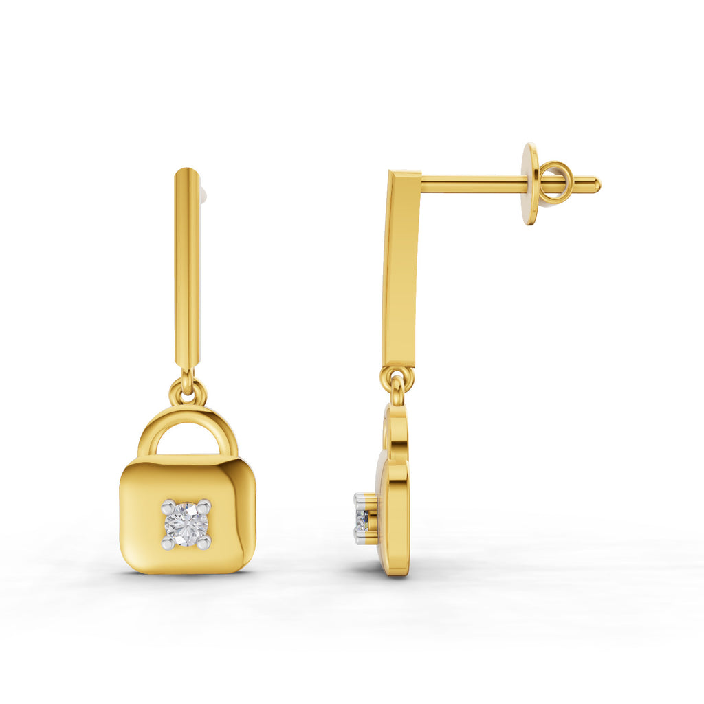 Lab Grown Diamond Earrings 0.08 Carat Round Shape 925 Sterling Silver Yellow Gold Plated Earrings