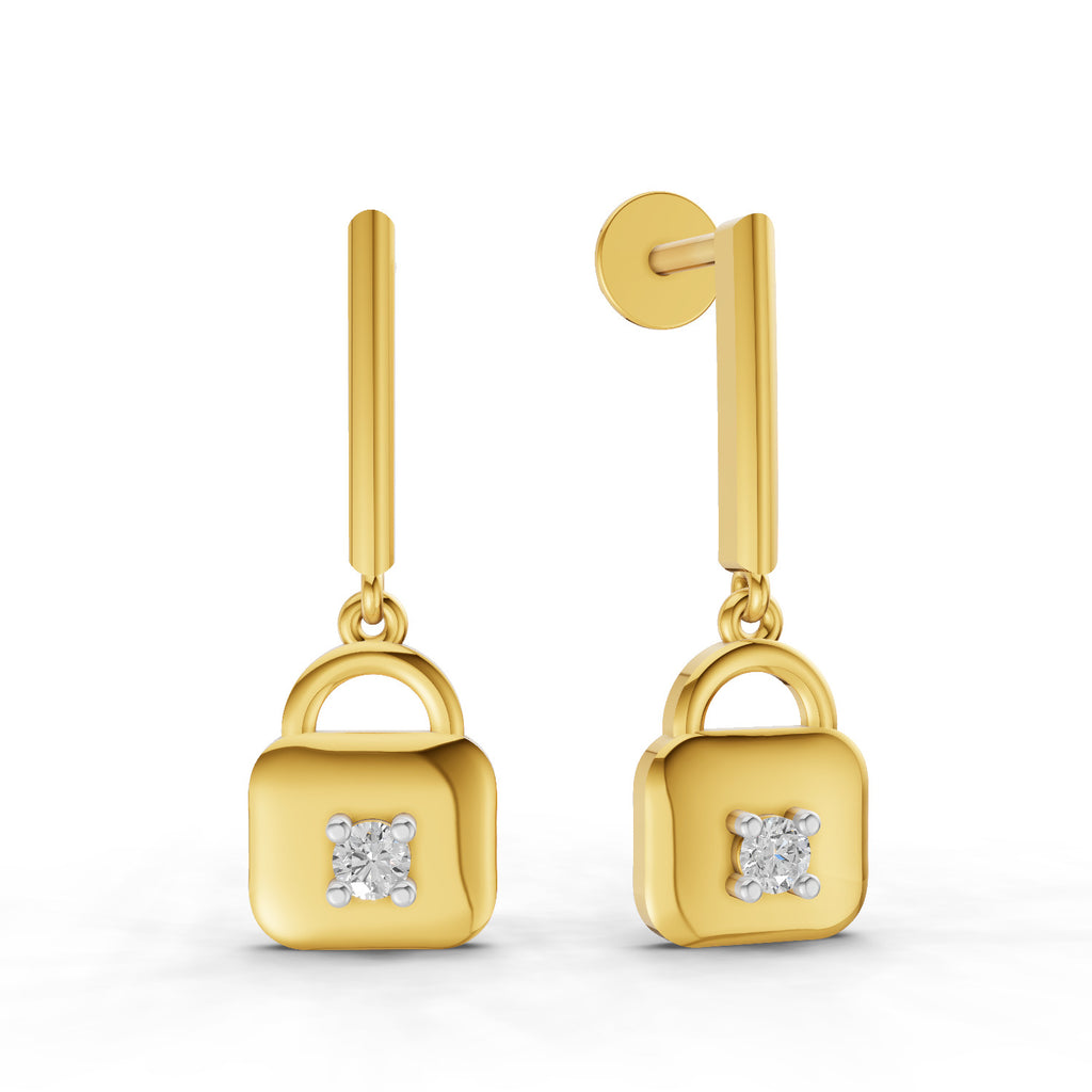 Lab Grown Diamond Earrings 0.08 Carat Round Shape 925 Sterling Silver Yellow Gold Plated Earrings