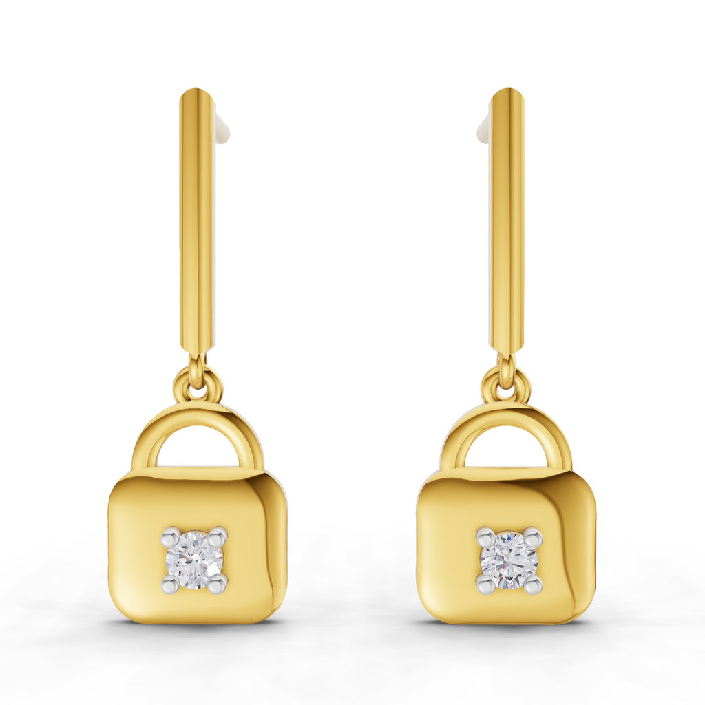 Lab Grown Diamond Earrings 0.08 Carat Round Shape 925 Sterling Silver Yellow Gold Plated Earrings