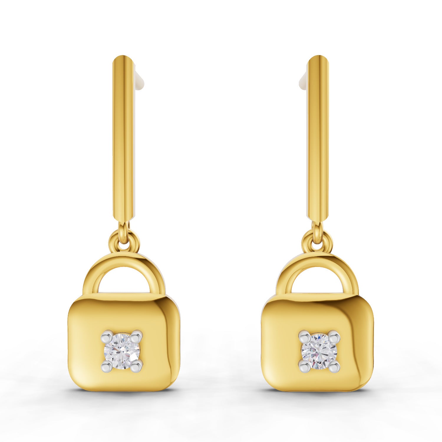 Lab Grown Diamond Earrings 0.08 Carat Round Shape 925 Sterling Silver Yellow Gold Plated Earrings