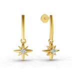 Lab Grown Diamond Earrings 0.07 Carat Round Shape 925 Sterling Silver Yellow Gold Plated Star Earrings