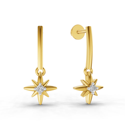 Lab Grown Diamond Earrings 0.07 Carat Round Shape 925 Sterling Silver Yellow Gold Plated Star Earrings