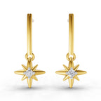 Lab Grown Diamond Earrings 0.07 Carat Round Shape 925 Sterling Silver Yellow Gold Plated Star Earrings