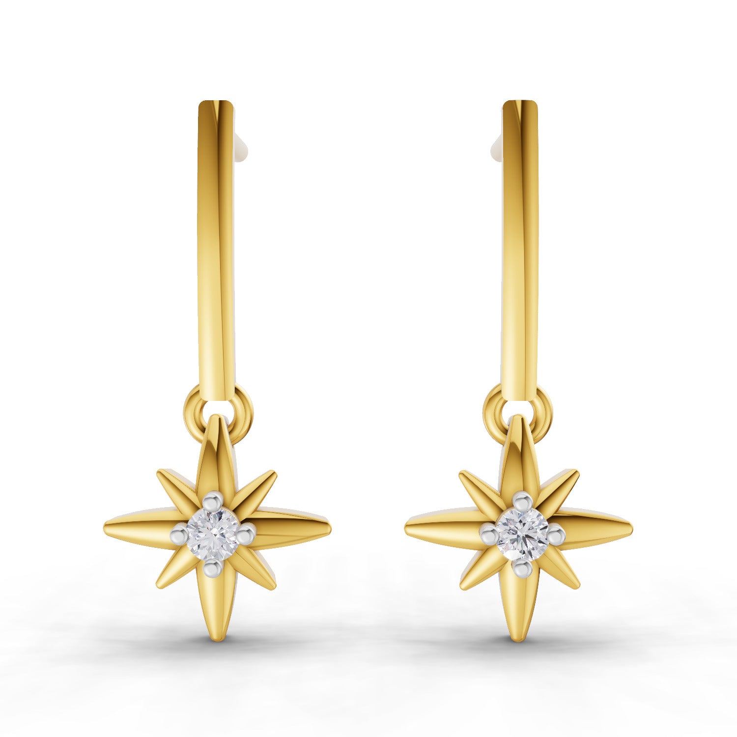 Lab Grown Diamond Earrings 0.07 Carat Round Shape 925 Sterling Silver Yellow Gold Plated Star Earrings