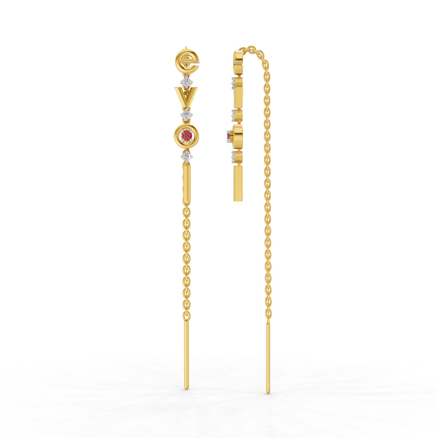 Lab Grown Diamond Earrings 0.07 Carat Round Shape 925 Sterling Silver Yellow Gold Plated Love Threader Earrings