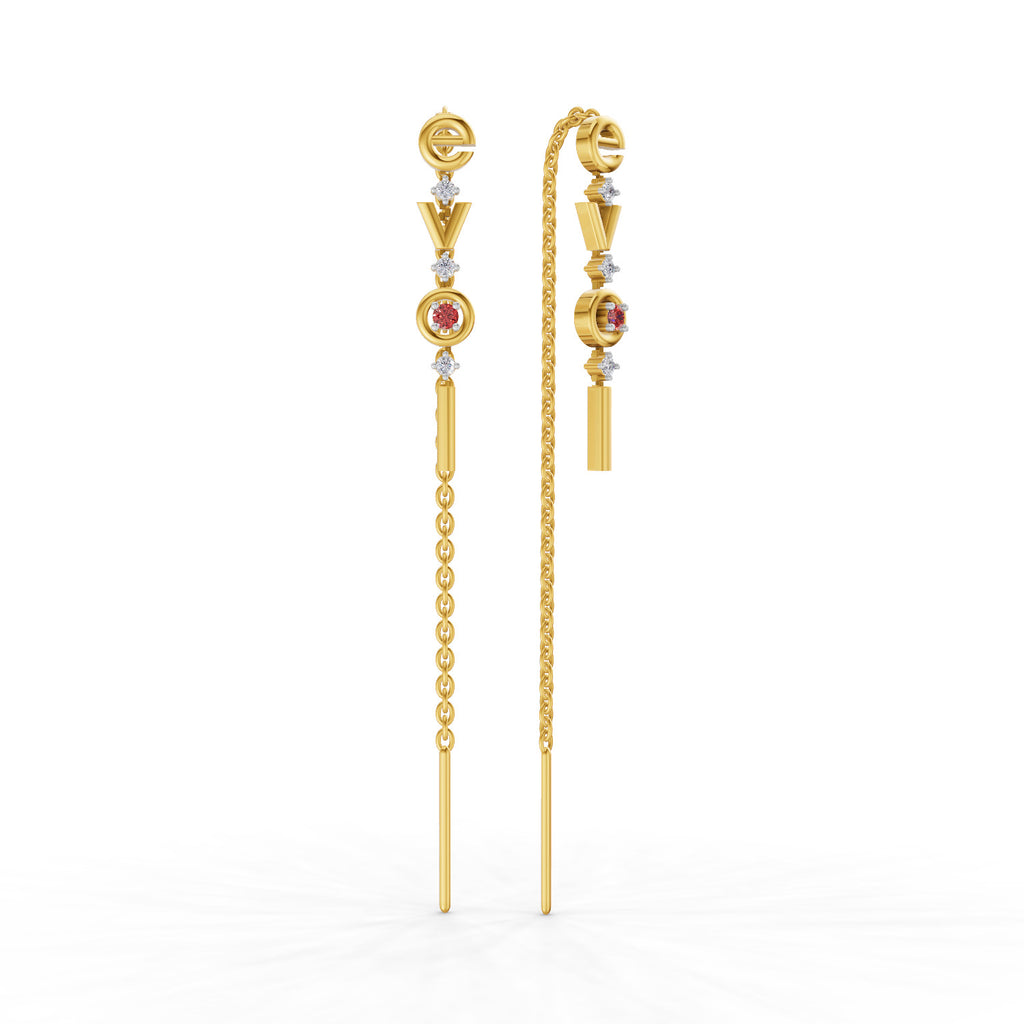Lab Grown Diamond Earrings 0.07 Carat Round Shape 925 Sterling Silver Yellow Gold Plated Love Threader Earrings