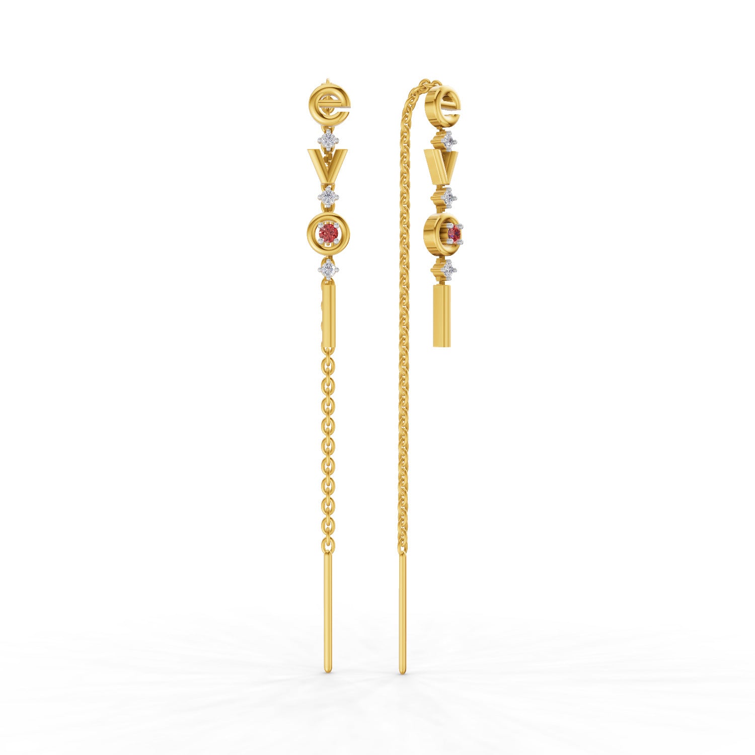 Lab Grown Diamond Earrings 0.07 Carat Round Shape 925 Sterling Silver Yellow Gold Plated Love Threader Earrings