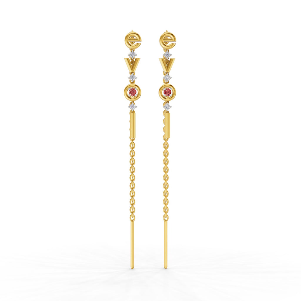 Lab Grown Diamond Earrings 0.07 Carat Round Shape 925 Sterling Silver Yellow Gold Plated Love Threader Earrings