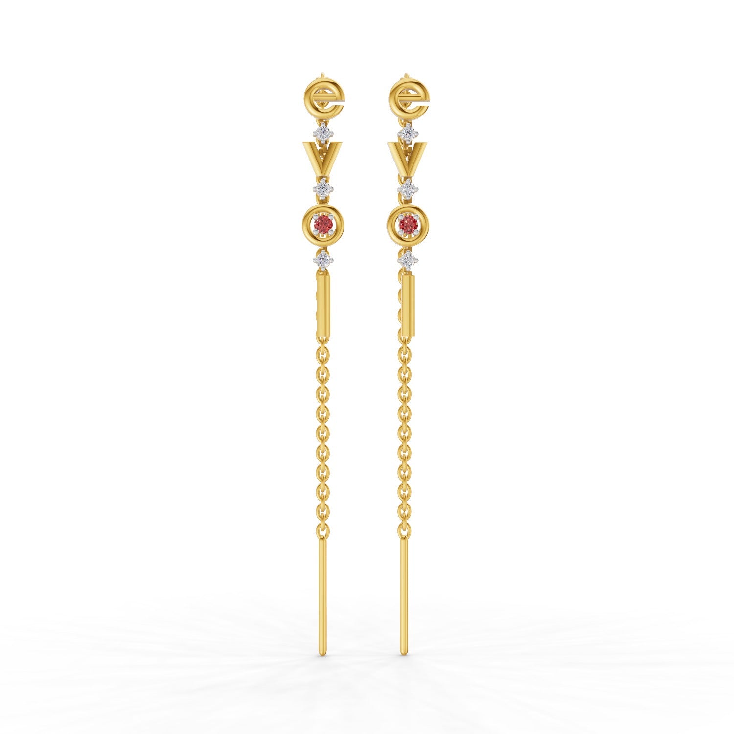 Lab Grown Diamond Earrings 0.07 Carat Round Shape 925 Sterling Silver Yellow Gold Plated Love Threader Earrings