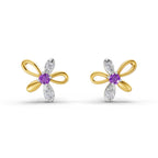 Lab Grown Diamond Earrings 0.05 Carat Round Shape 925 Sterling Silver Yellow Gold Plated Floral Earrings