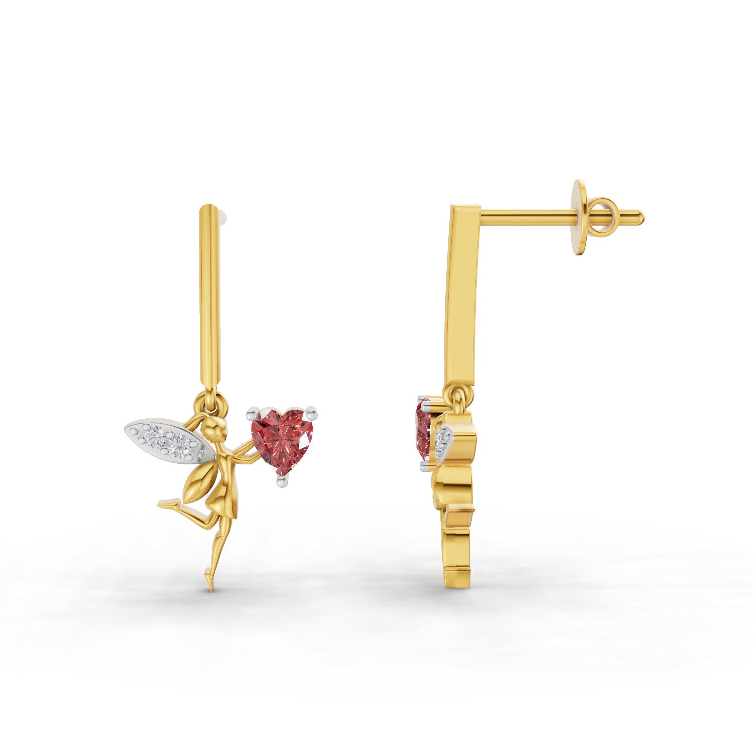 Lab Grown Diamond Earrings 0.04 Carat Round Shape 925 Sterling Silver Yellow Gold Plated Angle Earrings