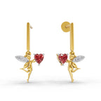 Lab Grown Diamond Earrings 0.04 Carat Round Shape 925 Sterling Silver Yellow Gold Plated Angle Earrings