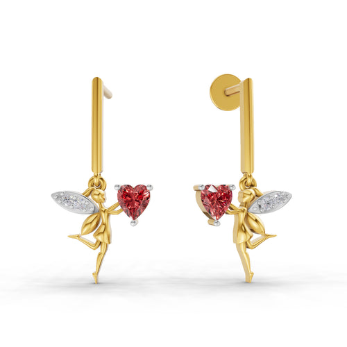 Lab Grown Diamond Earrings 0.04 Carat Round Shape 925 Sterling Silver Yellow Gold Plated Angle Earrings