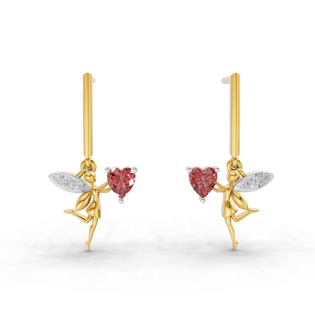 Lab Grown Diamond Earrings 0.04 Carat Round Shape 925 Sterling Silver Yellow Gold Plated Angle Earrings
