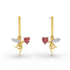 Lab Grown Diamond Earrings 0.04 Carat Round Shape 925 Sterling Silver Yellow Gold Plated Angle Earrings