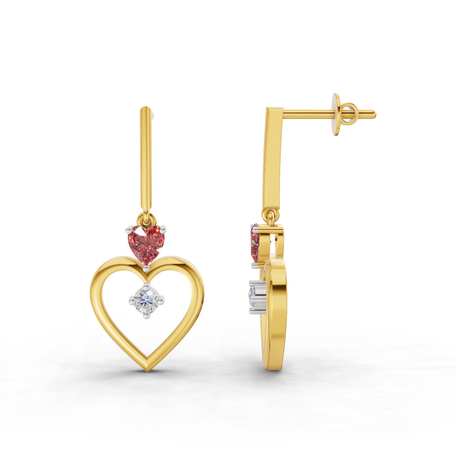 Lab Grown Diamond Earrings 0.15 Carat IGI Certified Round Shape 925 Sterling Silver Yellow Gold Plated Heart Earrings