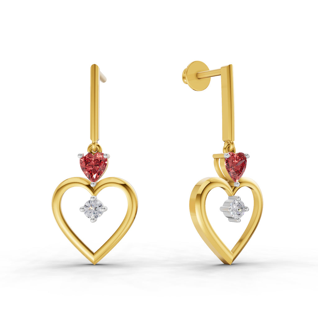 Lab Grown Diamond Earrings 0.15 Carat IGI Certified Round Shape 925 Sterling Silver Yellow Gold Plated Heart Earrings