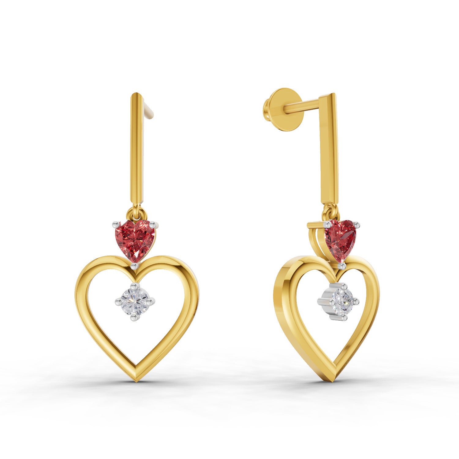 Lab Grown Diamond Earrings 0.15 Carat IGI Certified Round Shape 925 Sterling Silver Yellow Gold Plated Heart Earrings