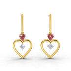 Lab Grown Diamond Earrings 0.15 Carat IGI Certified Round Shape 925 Sterling Silver Yellow Gold Plated Heart Earrings