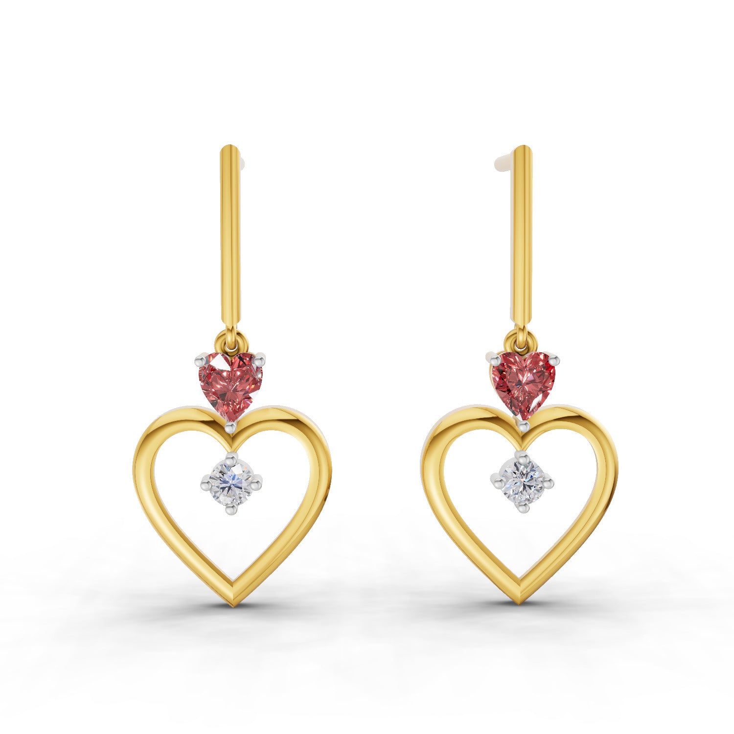 Lab Grown Diamond Earrings 0.15 Carat IGI Certified Round Shape 925 Sterling Silver Yellow Gold Plated Heart Earrings