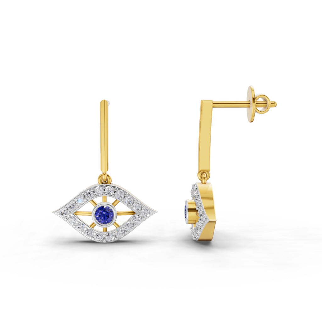 Lab Grown Diamond Earrings 0.43 Carat IGI Certified Round Shape 925 Sterling Silver Gold Plated Nazar Amulet Drop Stud Earrings