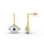 Lab Grown Diamond Earrings 0.43 Carat IGI Certified Round Shape 925 Sterling Silver Gold Plated Nazar Amulet Drop Stud Earrings