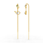 Lab Grown Diamond Earrings 0.06 Carat Round Shape 925 Sterling Silver Yellow Gold Plated Birdie Threader Earrings