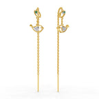 Lab Grown Diamond Earrings 0.06 Carat Round Shape 925 Sterling Silver Yellow Gold Plated Birdie Threader Earrings