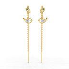 Lab Grown Diamond Earrings 0.06 Carat Round Shape 925 Sterling Silver Yellow Gold Plated Birdie Threader Earrings