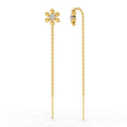 Lab Grown Diamond Earrings 0.07 Carat Round Shape 925 Sterling Silver Yellow Gold Plated Floral Threader Earrings