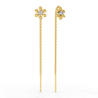 Lab Grown Diamond Earrings 0.07 Carat Round Shape 925 Sterling Silver Yellow Gold Plated Floral Threader Earrings