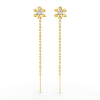Lab Grown Diamond Earrings 0.07 Carat Round Shape 925 Sterling Silver Yellow Gold Plated Floral Threader Earrings