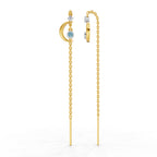 Lab Grown Diamond Earrings 0.07 Carat Round Shape 925 Sterling Silver Yellow Gold Plated Half Moon Threader Earrings
