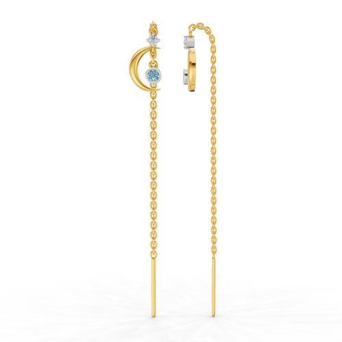Lab Grown Diamond Earrings 0.07 Carat Round Shape 925 Sterling Silver Yellow Gold Plated Half Moon Threader Earrings