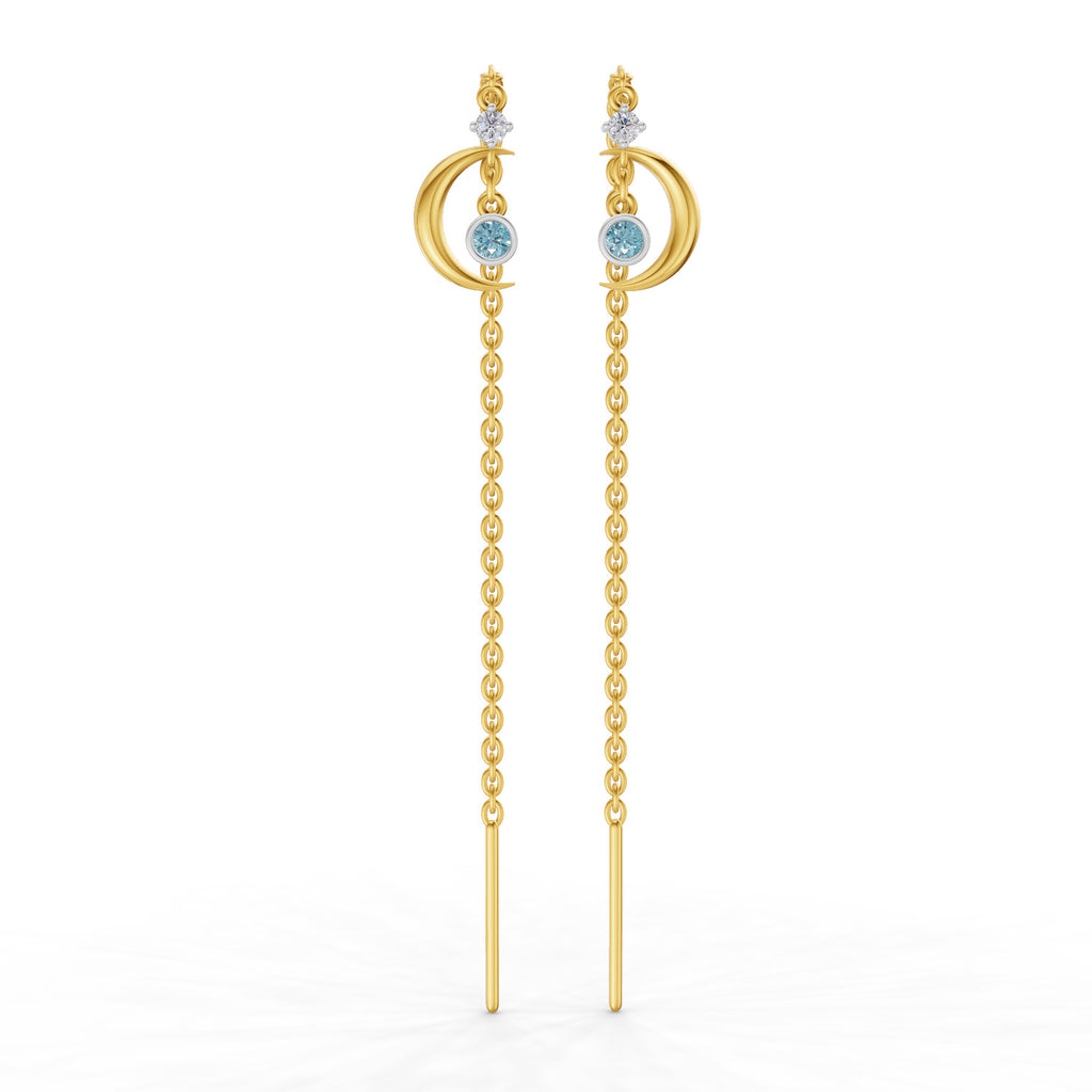 Lab Grown Diamond Earrings 0.07 Carat Round Shape 925 Sterling Silver Yellow Gold Plated Half Moon Threader Earrings