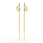 Lab Grown Diamond Earrings 0.07 Carat Round Shape 925 Sterling Silver Yellow Gold Plated Half Moon Threader Earrings