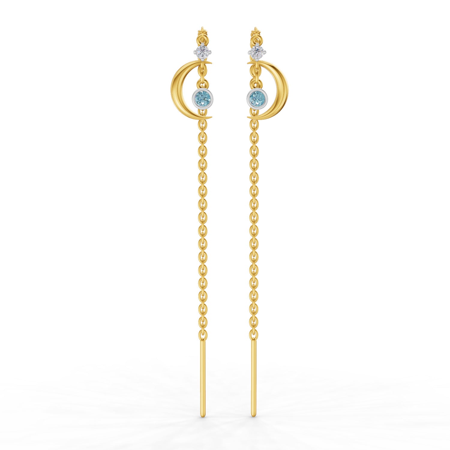Lab Grown Diamond Earrings 0.07 Carat Round Shape 925 Sterling Silver Yellow Gold Plated Half Moon Threader Earrings